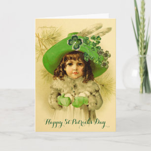 Klein meisje,Groene hoed,Shamrocks,St. Patrick's D Kaart