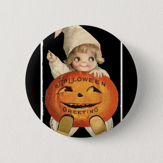 Klein Meisje Grote Halloween Pompoen Ronde Button 5,7 Cm (Voorkant)