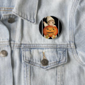 Klein Meisje Grote Halloween Pompoen Ronde Button 5,7 Cm (In situ)