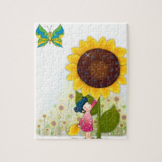 klein meisje grote zonnebloem puzzel (Verticaal)