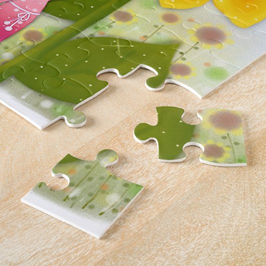 klein meisje grote zonnebloem puzzel legpuzzel (Zijkant)
