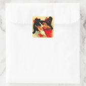 Klein Meisje & Haar Zwarte Kat Vierkante Sticker (Tas)