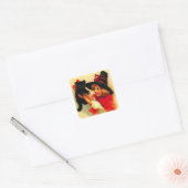 Klein Meisje & Haar Zwarte Kat Vierkante Sticker (Envelop)