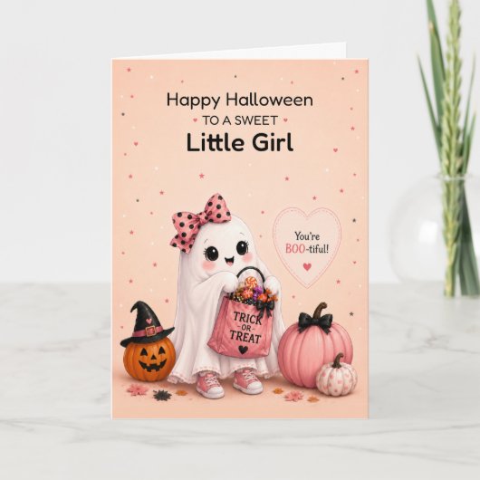 Klein meisje Halloween Schattig spook Kaart (Voorkant)