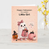 Klein meisje Halloween Schattig spook Kaart (Gele Bloem)