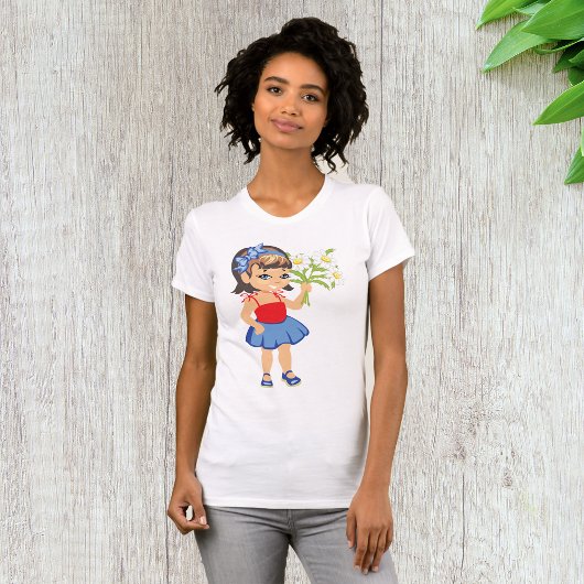 Klein Meisje Holding Daisies Vrouwen T-shirt
