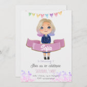 Klein meisje in blauwe jurk-uitnodiging kaart (Voorkant / Achterkant)