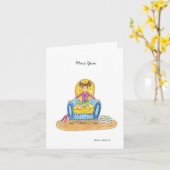 Klein meisje in blauwe stoel Blank Note Kaart (Gele Bloem)