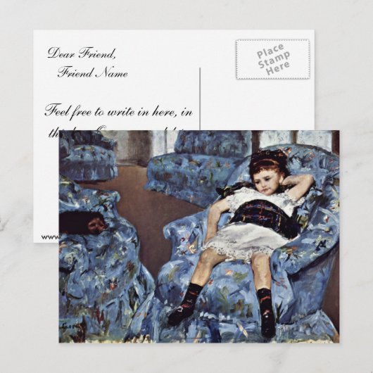 klein meisje in blauwe stoel door Cassatt Mary (be Briefkaart (Voorkant / Achterkant)
