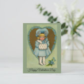 klein meisje in blauwe Valentijn Briefkaart (Staand voorkant)