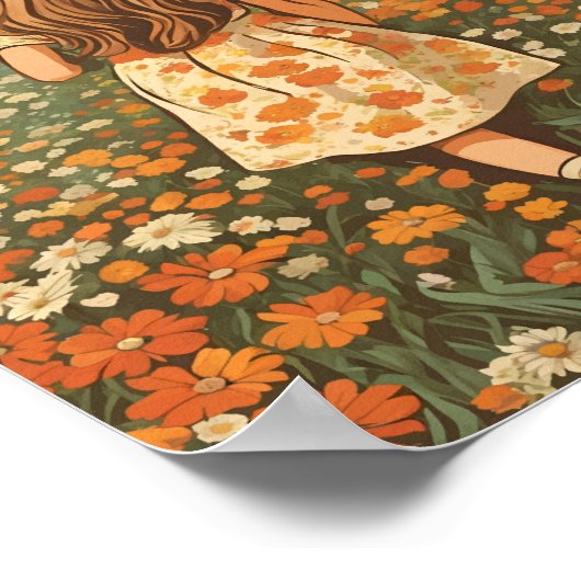 Klein meisje in bloemenveld poster (Hoek)