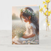 Klein meisje in Daisy Field Kaart (Gele Bloem)