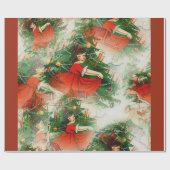  klein meisje in de Rode Dress- en kerstboom Cadeaupapier (Vlak)