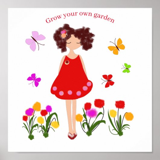 Klein meisje in de tuin poster (Voorkant)