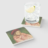 Klein meisje in een Rode Beret Stenen Onderzetter (Zijkant)