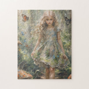Klein meisje in een wonderlijke scène legpuzzel
