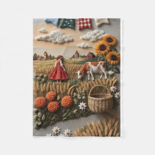 Klein meisje in landelijk akker met kippen en pomp fleece deken