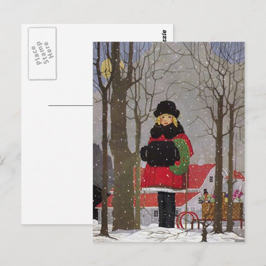 Klein meisje in rode jas briefkaart (Voorkant / Achterkant)