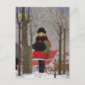 Klein meisje in rode jas briefkaart (Voorkant)