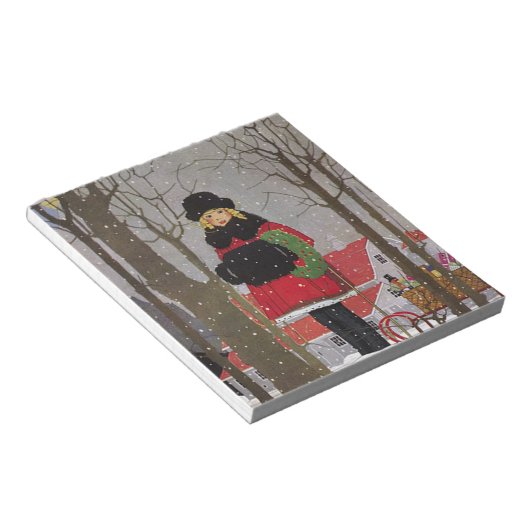 Klein meisje in rode jas notitieblok (Schuin)