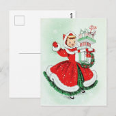 Klein meisje in rode jurk met kerstcadeaus briefkaart (Voorkant / Achterkant)