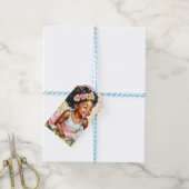 Klein Meisje in Roze Bloemen Gepersonaliseerde Ver Cadeaulabel (Met Touw)