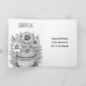 Klein Meisje in Roze Bloemen Gepersonaliseerde Ver Kaart (Binnen)