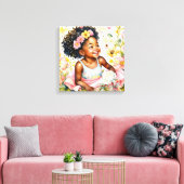 klein meisje in roze bloemen Waterverf kunst Canvas Afdruk (Insitu (Woonkamer))