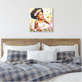 klein meisje in roze bloemen Waterverf kunst Canvas Afdruk (Insitu (Slaapkamer))