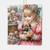 Klein  meisje in roze met Puppies kerst Keramisch Ornament (Links)