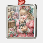 Klein  meisje in roze met Puppies kerst Metalen Ornament (Links)