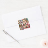 Klein  meisje in roze met Puppies kerst Vierkante Sticker (Envelop)