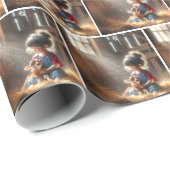 Klein meisje in schuur met kalf cadeaupapier (Rol Hoek)