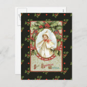 Klein meisje in witte kerst feestdagenkaart (Voorkant / Achterkant)