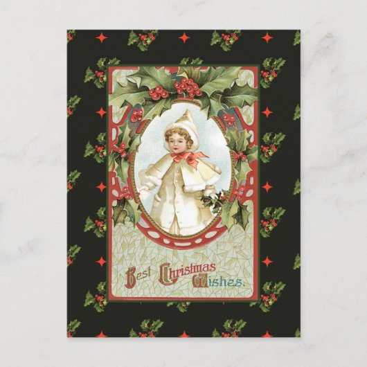 Klein meisje in witte kerst feestdagenkaart (Voorkant)