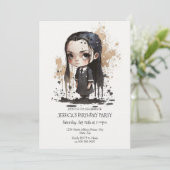 Klein meisje in zwarte jurk Uitnodiging (Staand voorkant)