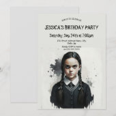 Klein meisje in zwarte jurk Uitnodiging (Voorkant / Achterkant)