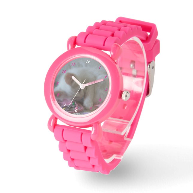 Klein Meisje Kat Roze Siliconen Strap Horloge (Hoek)