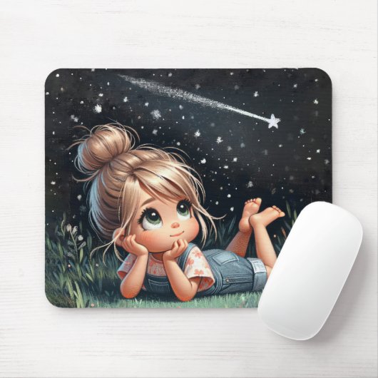 Klein meisje kijken naar een vallende ster muismat (Met muis)