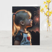 Klein meisje kijken vakantie vuurwerk kaart (Gele Bloem)