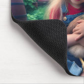 Klein meisje knuffelen een kip muismat (Hoek)