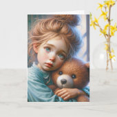 Klein meisje knuffelen een teddybeer kaart (Gele Bloem)
