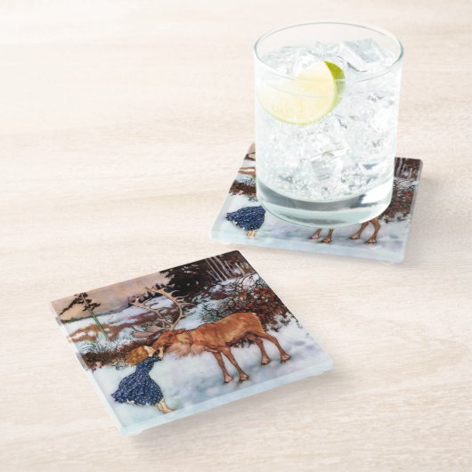 Klein meisje kussen Moose Glazen Onderzetter (Schuin)