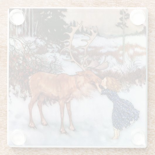 Klein meisje kussen Moose Glazen Onderzetter (Achterkant)