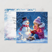 Klein meisje leest een verhaal voor aan een sneeuw feestdagenkaart (Voorkant / Achterkant)