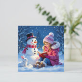 Klein meisje leest een verhaal voor aan een sneeuw feestdagenkaart (Staand voorkant)