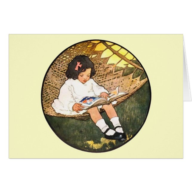 Klein meisje leest in een hammock (Voorkant Horizontaal)