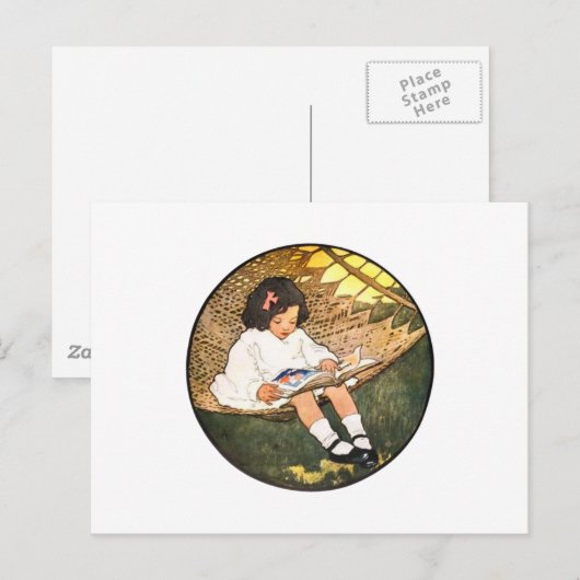 Klein meisje leest in een hammock briefkaart (Voorkant / Achterkant)