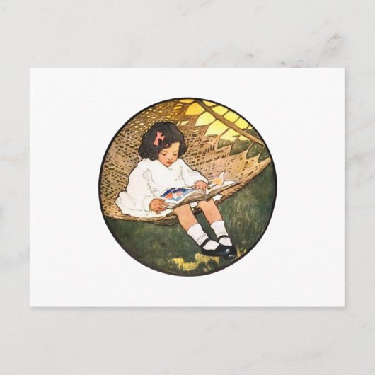 Klein meisje leest in een hammock briefkaart (Voorkant)