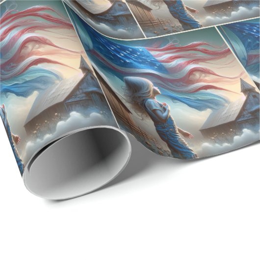 Klein meisje met Amerikaanse vlag Cadeaupapier (Rol Hoek)